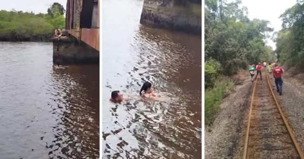 Araquari: Mulher é resgatada pelo namorado após cair de ponte durante selfie em SC