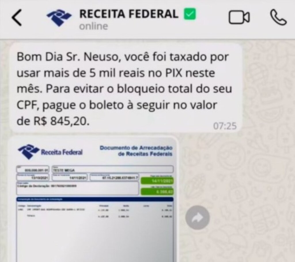 Novo golpe: Receita Federal esclarece que não irá cobrar imposto por Pix; entenda as novas regras envolvendo operações acima de R$ 5 mil