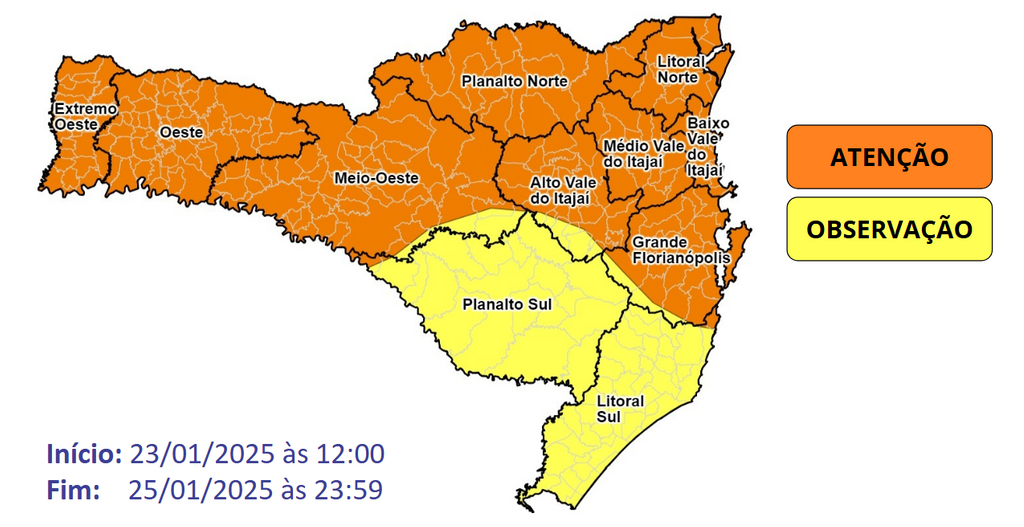 Defesa Civil alerta para temporais em várias regiões de SC