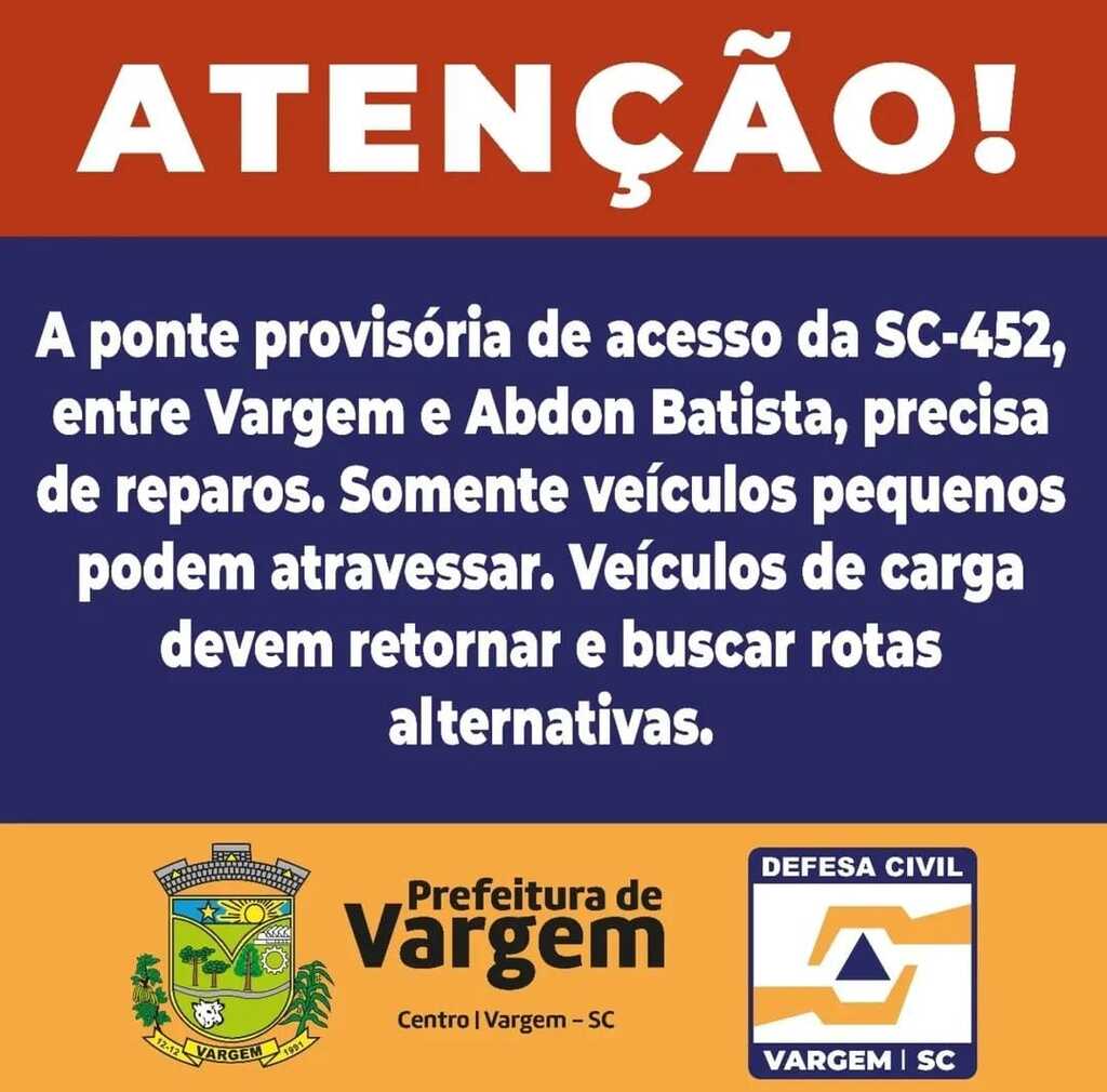 Atenção motoristas ao transitarem entre Abdon Batista e Vargem