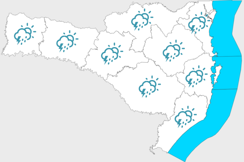 Imagem divulgação Defesa Civil de Santa Catarina - Fim de semana nublado e com possibilidade de chuva; confira a previsão