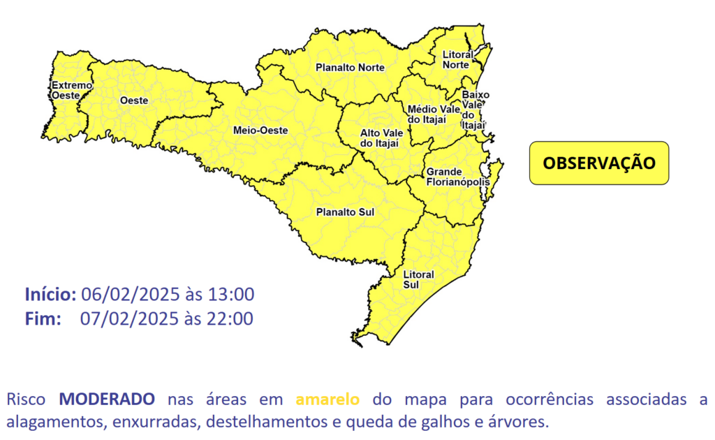 Defesa Civil alerta para a possibilidade de chuva intensa e temporais entre quinta e sexta-feira