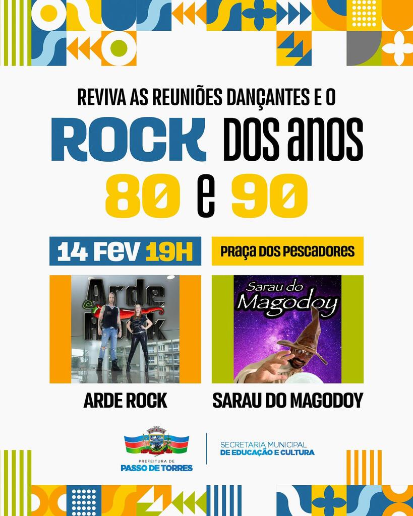 ROCK DOS ANOS 80 E 90 SERÁ APRESENTADO  NA SEXTA-FEIRA, DIA 14 DE FEVEREIRO EM PASSO DE TORRES